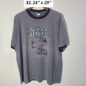 Vintage 90s Speed Racer Gray Ringer Men's XL T-Shirt Made in USA Anime